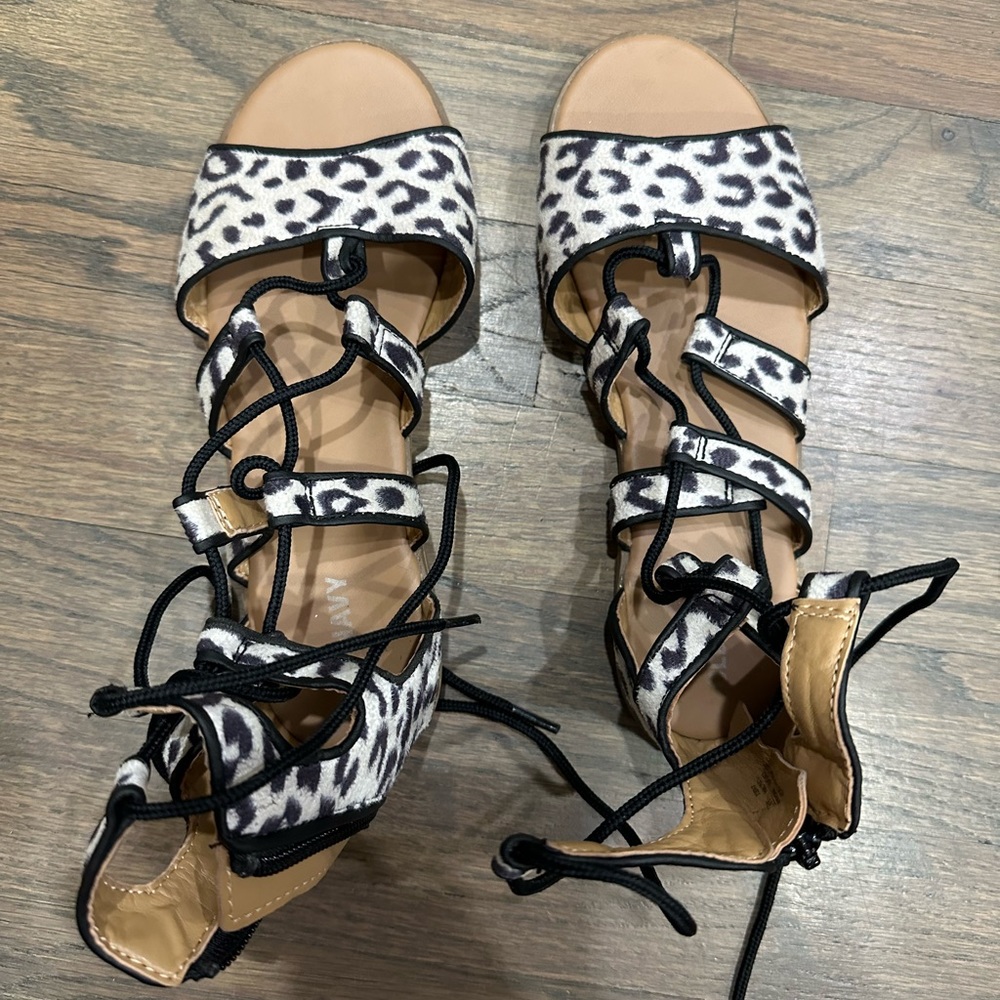 Old Navy girls leopard print lace up sandals